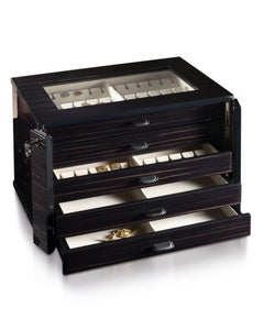 Agresti Black Ebony Polished Wood Box for 24 Cufflinks with Leather Detail