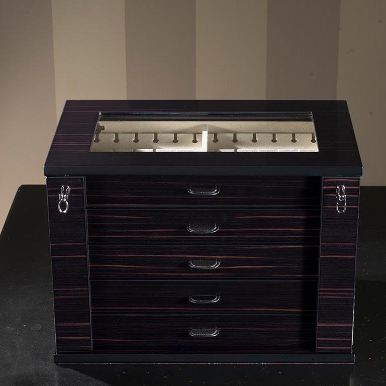 Italian Agresti Black Polished Wood w/ Extendable Box for 54 Cufflinks For Sale