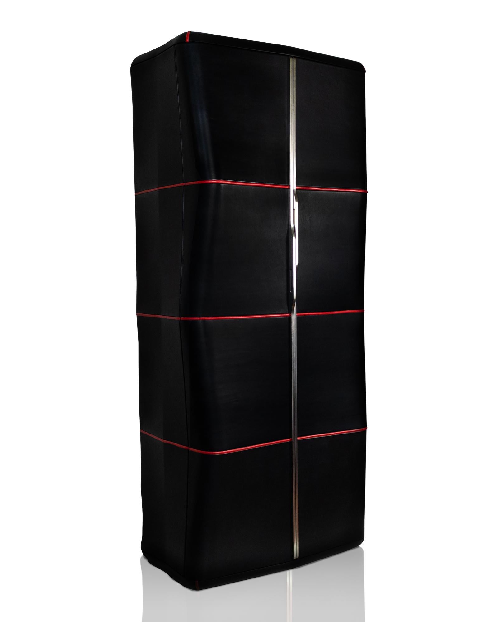 Gran Premio Agresti Cabinet with Safe in Black Leather In New Condition For Sale In New York, NY