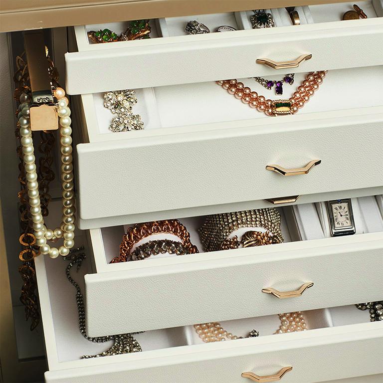 Modern Agresti Cream Contemporary Armored Jewelry Chest Safe with Swarovski Crystals For Sale