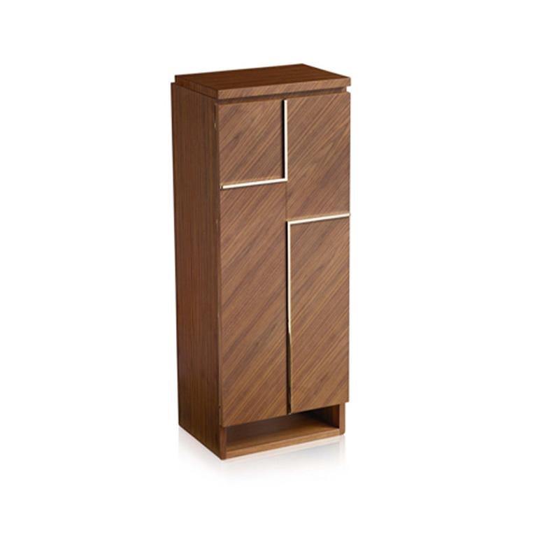 Armored armoire in Canaletto walnut, matte finish, gold plated brass accessories.
          