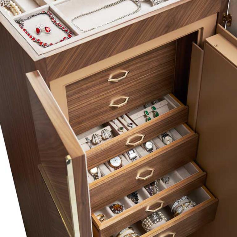 Agresti Gioia Noce Contemporary Armored Jewelry Armoire Safe in