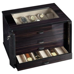 Used Agresti Il Mio Tempo Ebano Italian Lacquered Modern Wood Watch Storage Box Locks