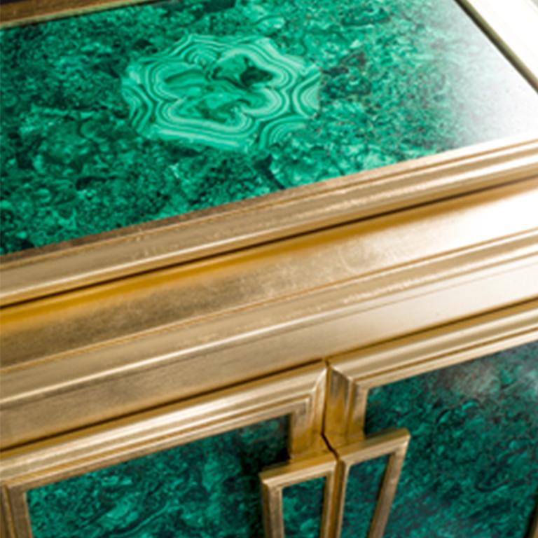 Italian Agresti La Dama Oro Armored Jewelry Armoire Gold and Malachite Finish