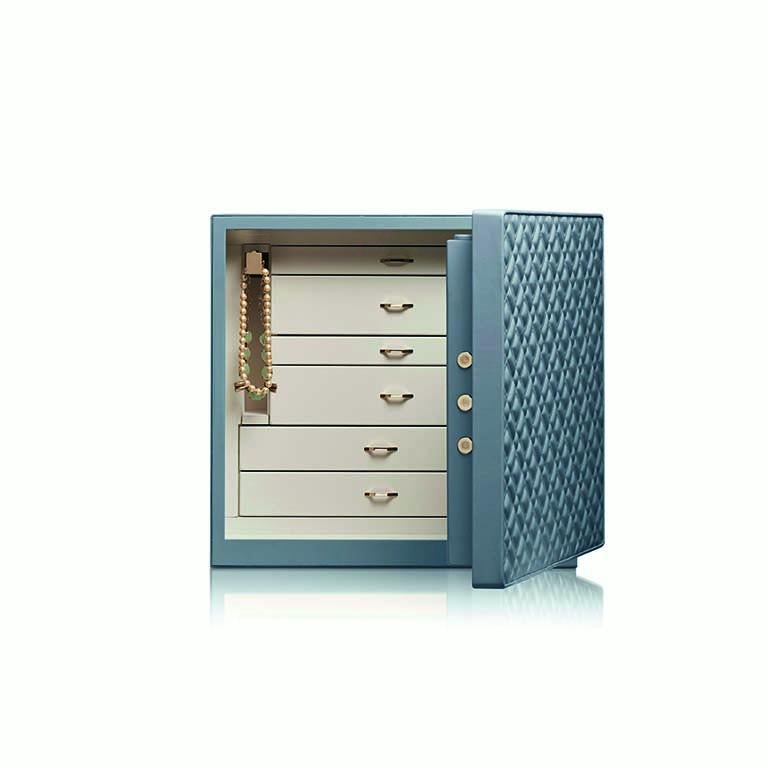 Modern Agresti Light Blue Armored Jewelry Chest Safe 