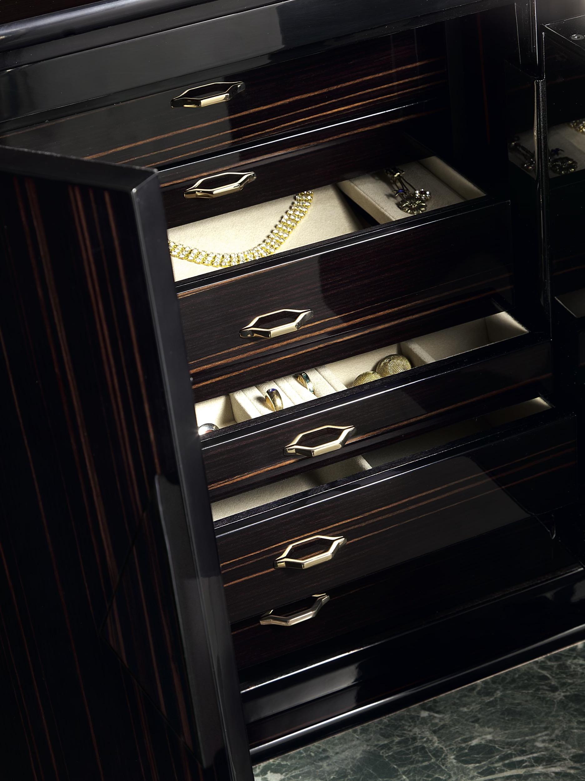 Contemporary Agresti Metal Top G2 Black Armored Chest with 6 Drawers