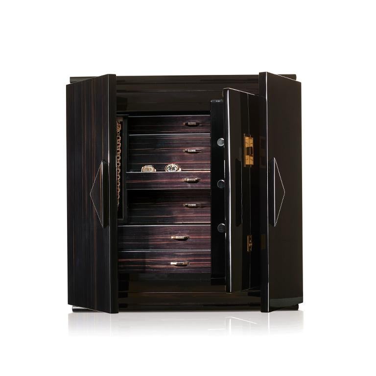 Modern Agresti Nero Forziere Contemporary Chest Safe in Black Polished Wood For Sale