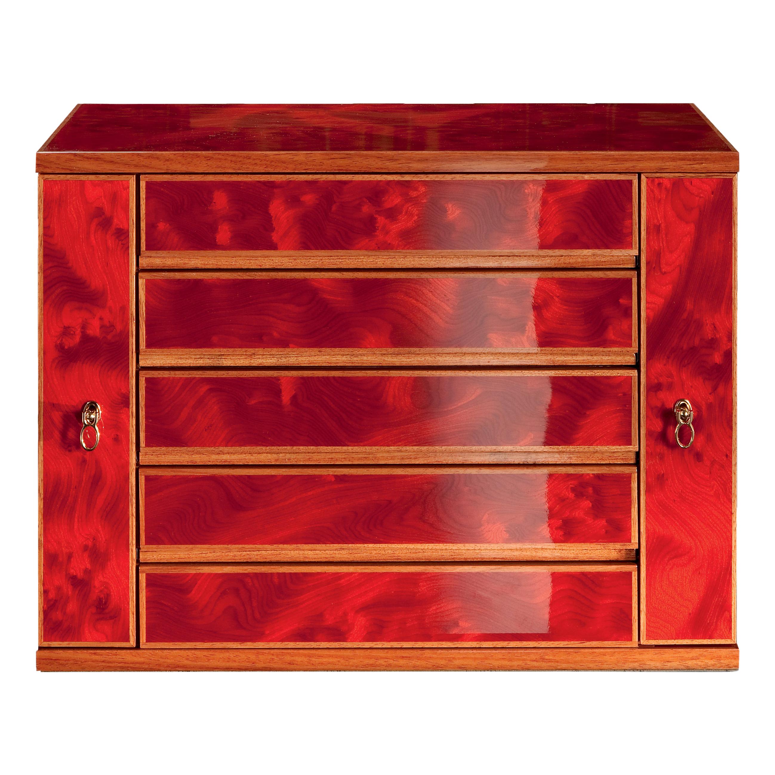 For Sale: Red (Red Burlwood) Agresti Oro Jewelry Chest