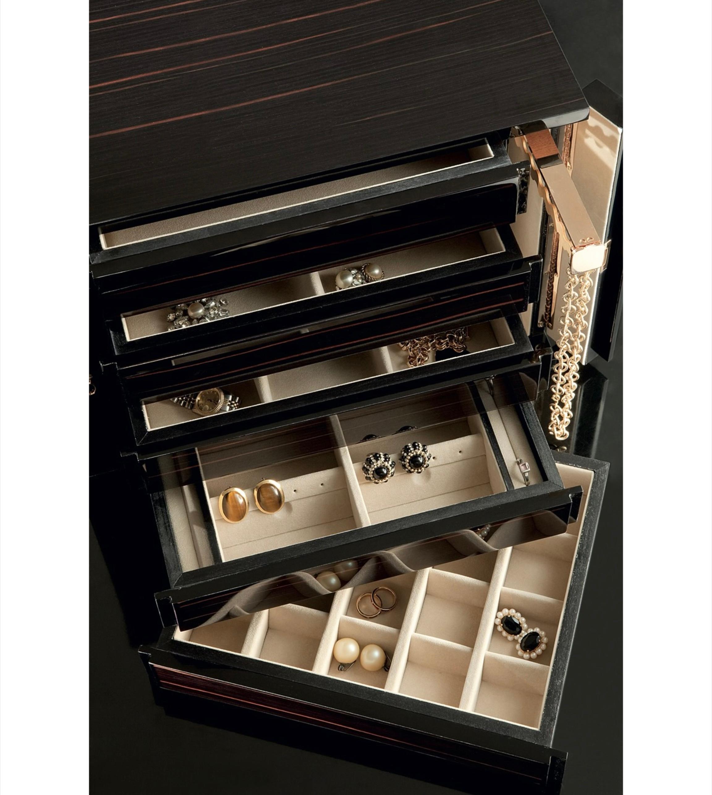 Modern Agresti Polished Black Jewel Chest with Gold-Plated Hardware For Sale