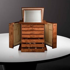 Boîte à bijoux en bois de bruyère et acajou poli avec quincaillerie plaquée or