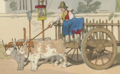 Agricultural Print: Haycart in Rome, 1820s Hand-Colored Engraving