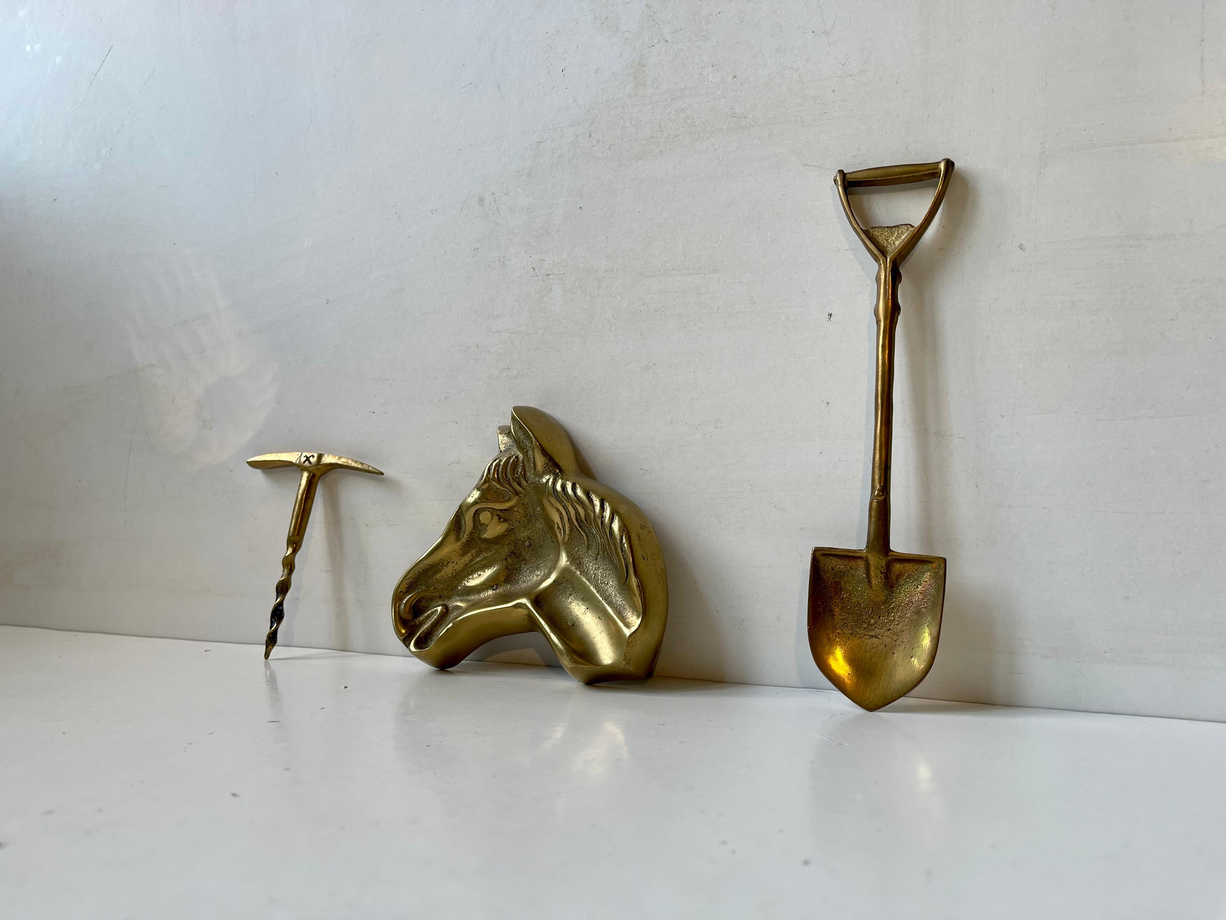 European Agricultural Theme Bar Set in Brass, 1960s, Set of 3 For Sale