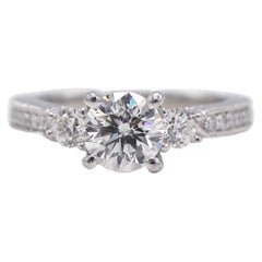 AGS Certified 0.96 Carat Round Diamond Platinum Three Stone Engagement Ring