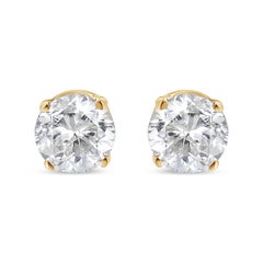 AGS Certified 1/2 Carat Diamond 14K Yellow Gold Classic Solitaire Stud Earrings