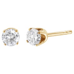 AGS Certified 1/2 Carat Diamond 14K Yellow Gold Classic Solitaire Stud Earrings