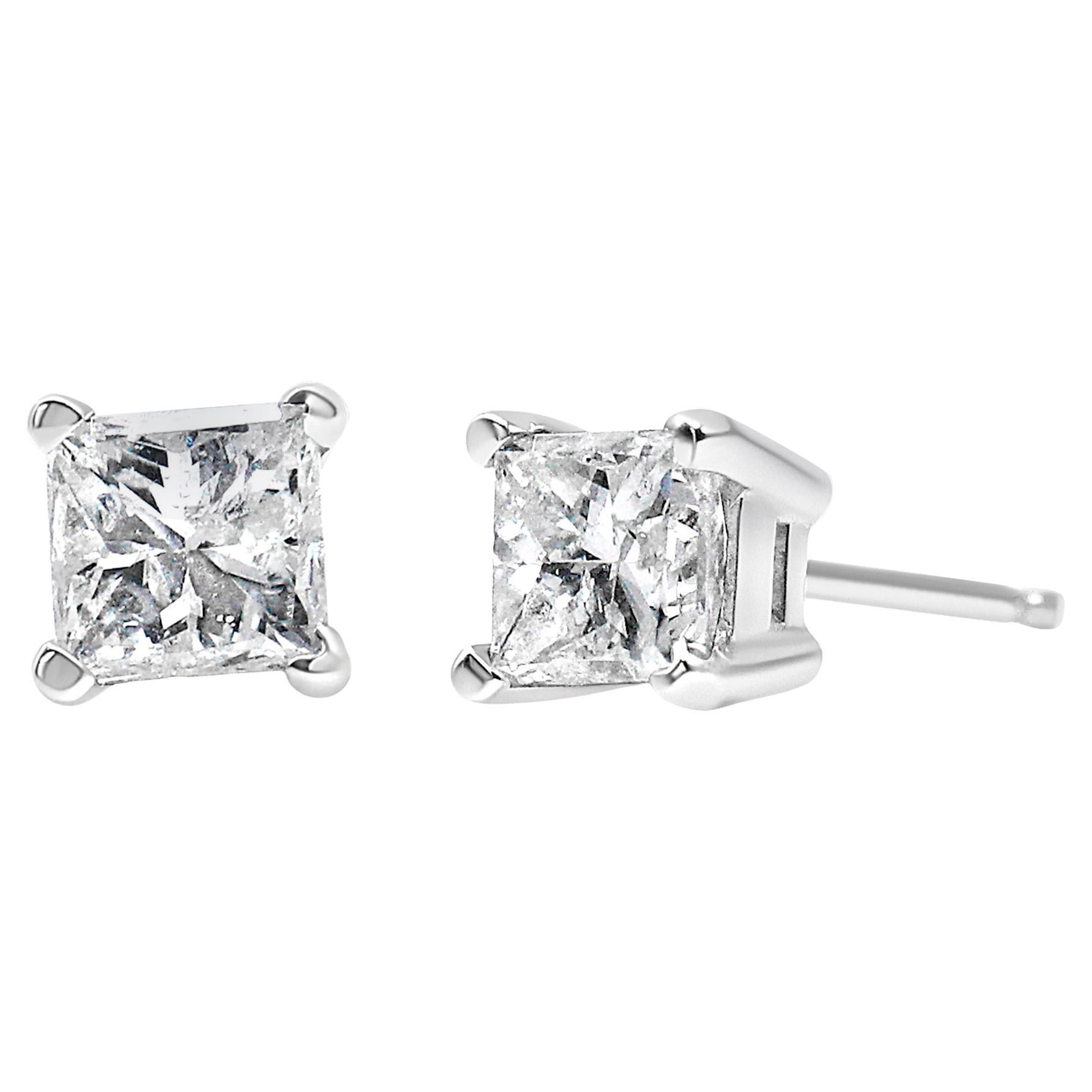 Quadratischer Solitär-Ohrstecker, AGS-zertifizierter 1/4 Karat Diamant 14K Weißgold Solitär