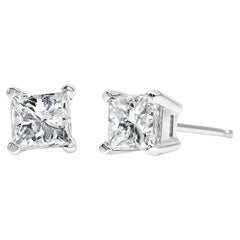AGS Certified 1/4 Carat Diamond 14K White Gold Solitaire Square Stud Earring