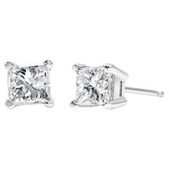 AGS Certified 1/4 Carat Princess-Cut Diamond Stud Earrings in 14K White Gold