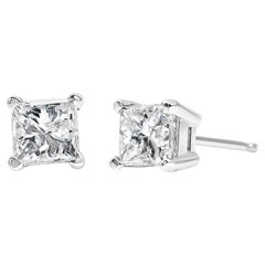 AGS-zertifizierte 1,0 Karat quadratische Diamant- Solitär-Ohrstecker aus 14K Weißgold