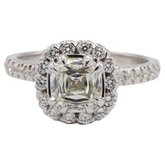 AGS Certified 1.05 Carat Cushion J VS2 White Gold Halo Diamond Engagement Ring