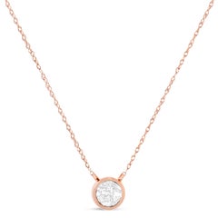 AGS Certified 10K Rose Gold 1/10 Carat Diamond Adjustable Pendant Necklace