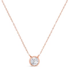 AGS Certified 10k Rose Gold 1/5 Carat Round Diamond Solitaire Pendant Necklace
