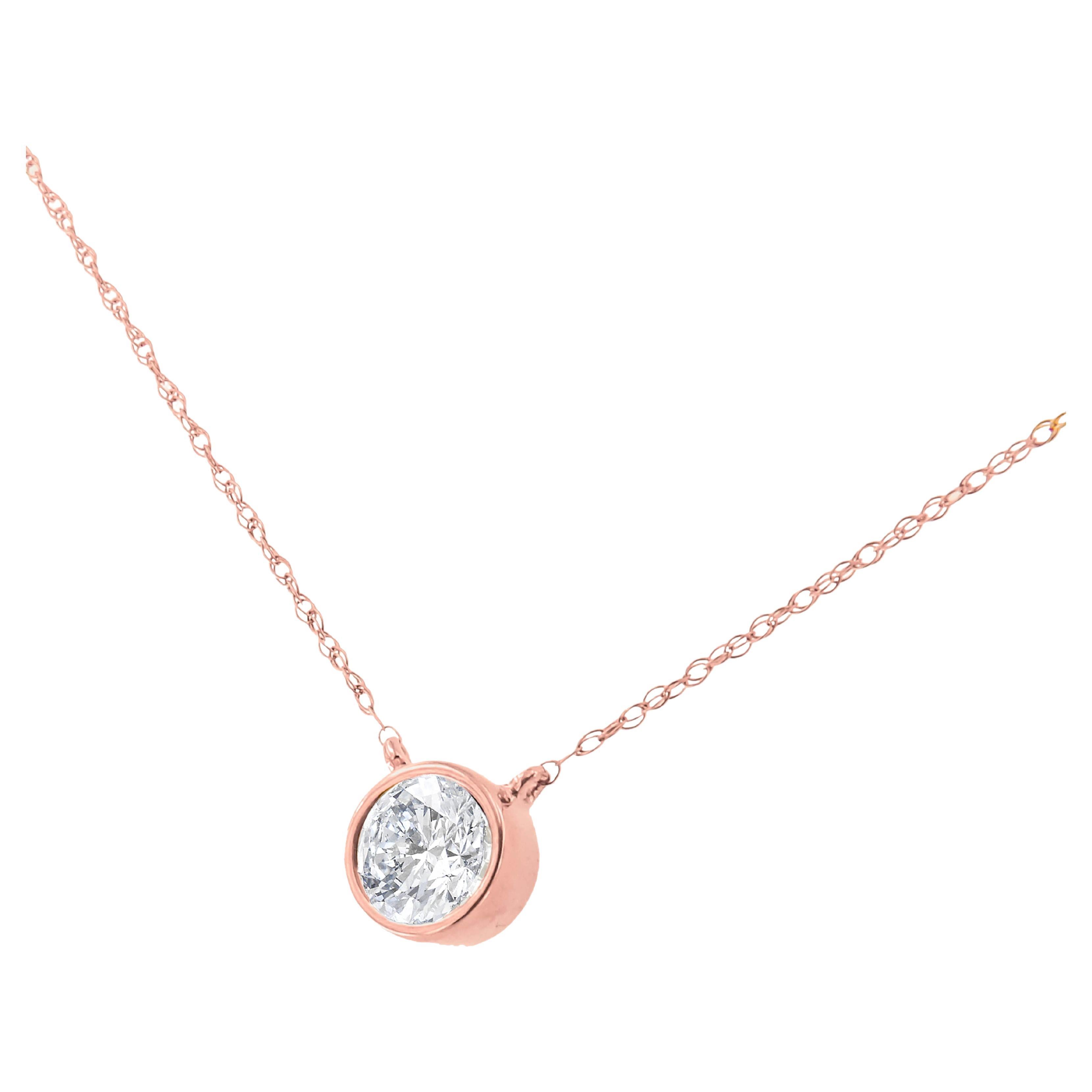 AGS Certified 10k Rose Gold 1/5 Carat Round Diamond Solitaire Pendant Necklace For Sale