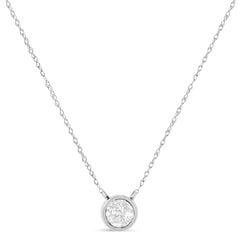 AGS Certified 10K White Gold 1/5 Carat Diamond Adjustable Pendant Necklace