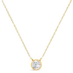 AGS Certified 10K Yellow Gold 1/10 Carat Diamond Solitaire Pendant Necklace