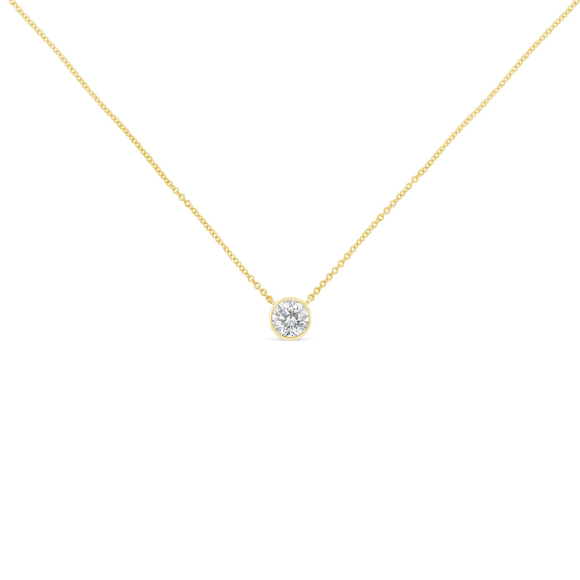 Modern AGS Certified 10k Yellow Gold 1/10ct Diamond Solitaire Pendant Necklace For Sale