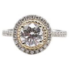 AGS Certified 1.23 Carat Round Brilliant Diamond 14 Karat Halo Engagement Ring