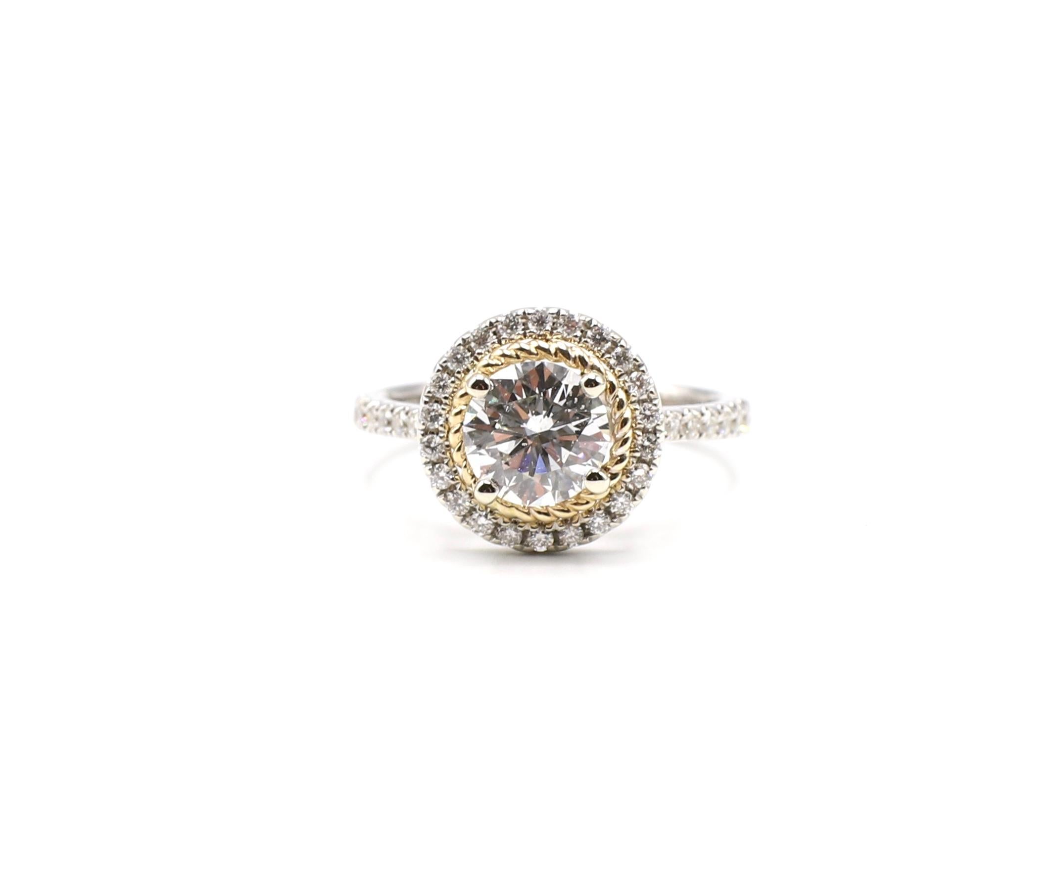Women's AGS Certified 1.23 Carat Round Brilliant Diamond 14 Karat Halo Engagement Ring