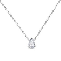 AGS Certified 14K White Gold 1/2 Carat Diamond Pear Pendant Necklace