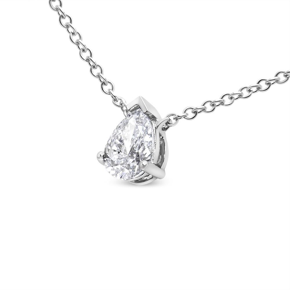 Contemporary AGS Certified 14K White Gold 1/2 Carat Diamond Pear Pendant Necklace For Sale