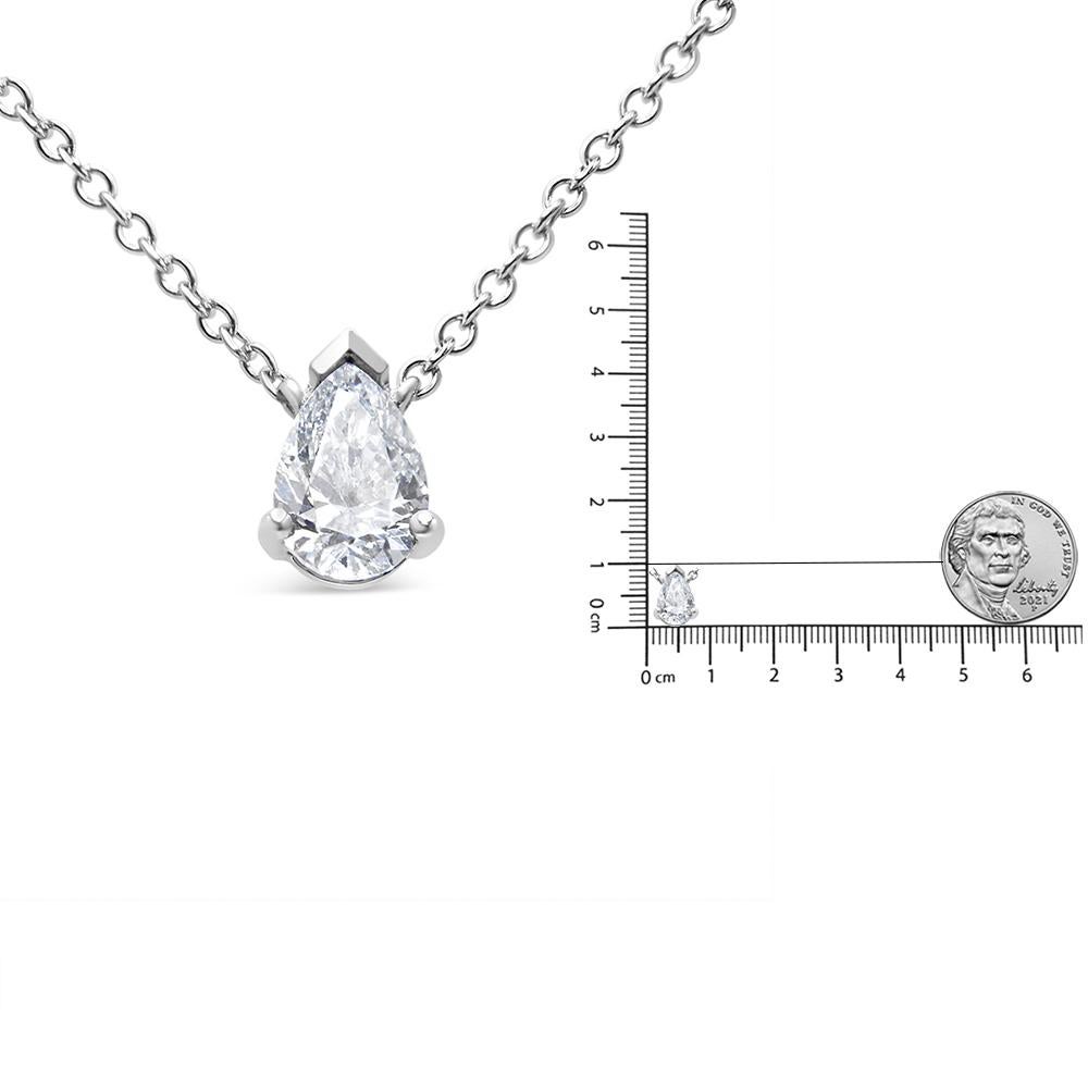 AGS Certified 14K White Gold 1/2 Carat Diamond Pear Pendant Necklace For Sale 1
