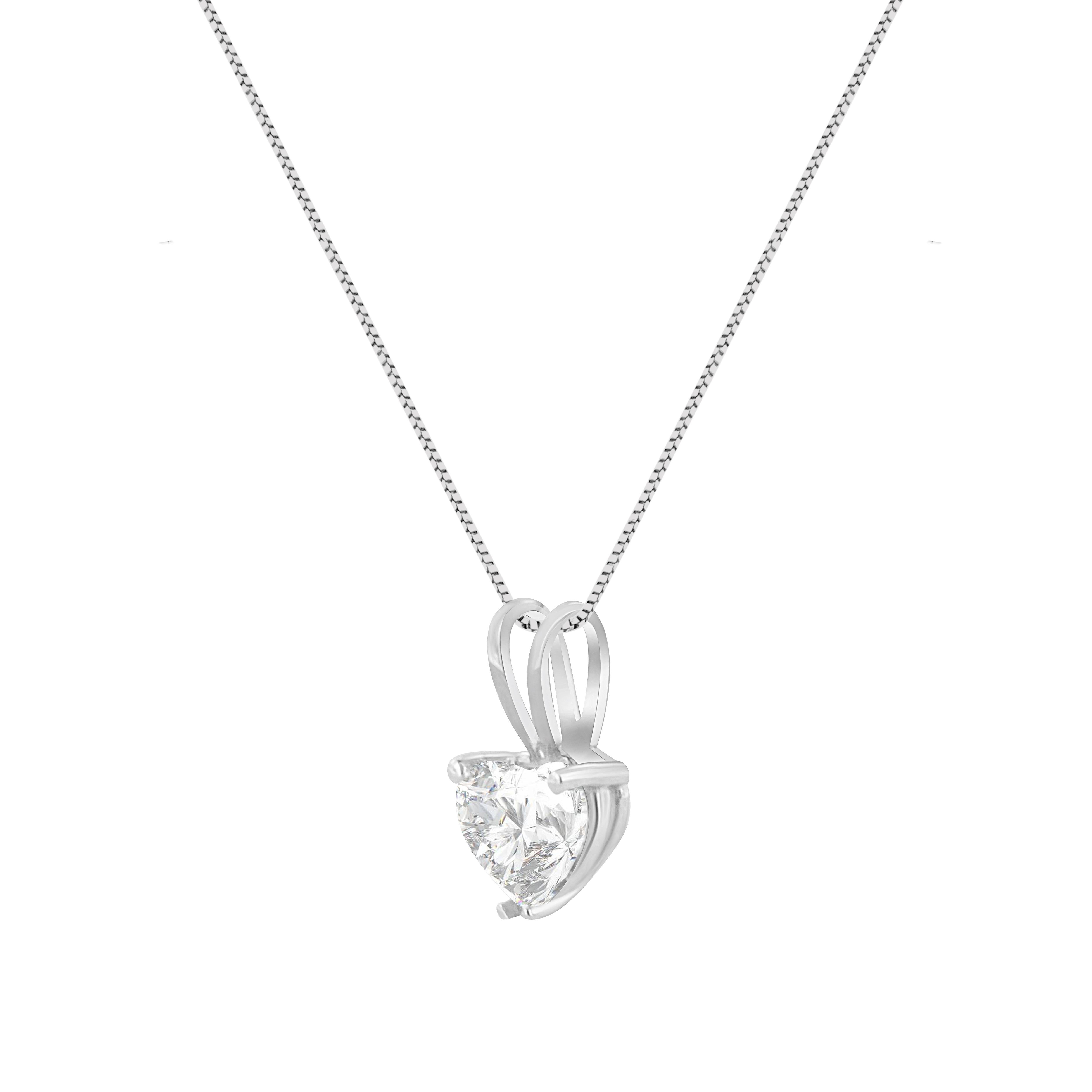 Heart Cut AGS Certified 14k White Gold 1/2 Cttw Heart Shaped Solitaire Diamond Pendant