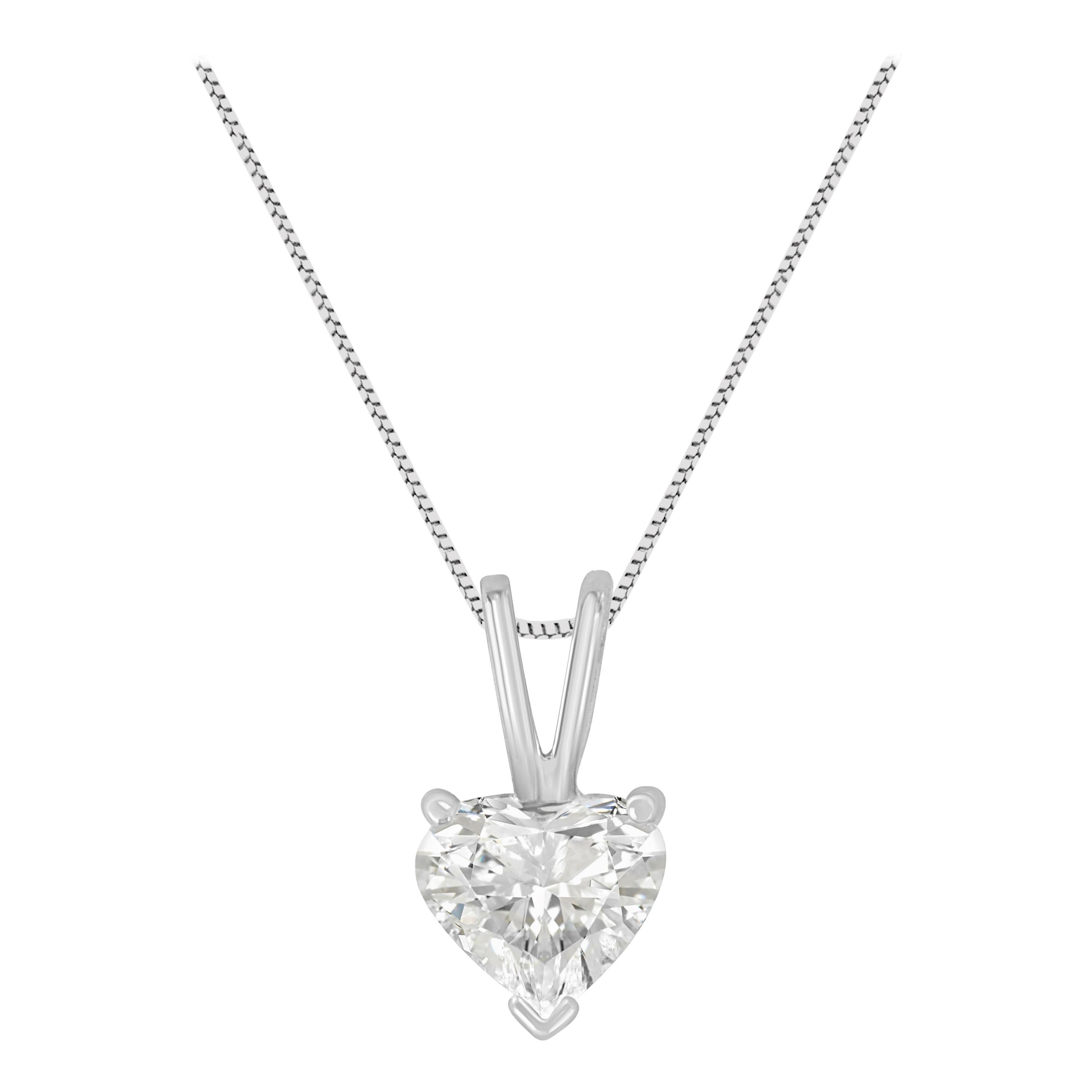AGS Certified 14k White Gold 1/2 Cttw Heart Shaped Solitaire Diamond Pendant