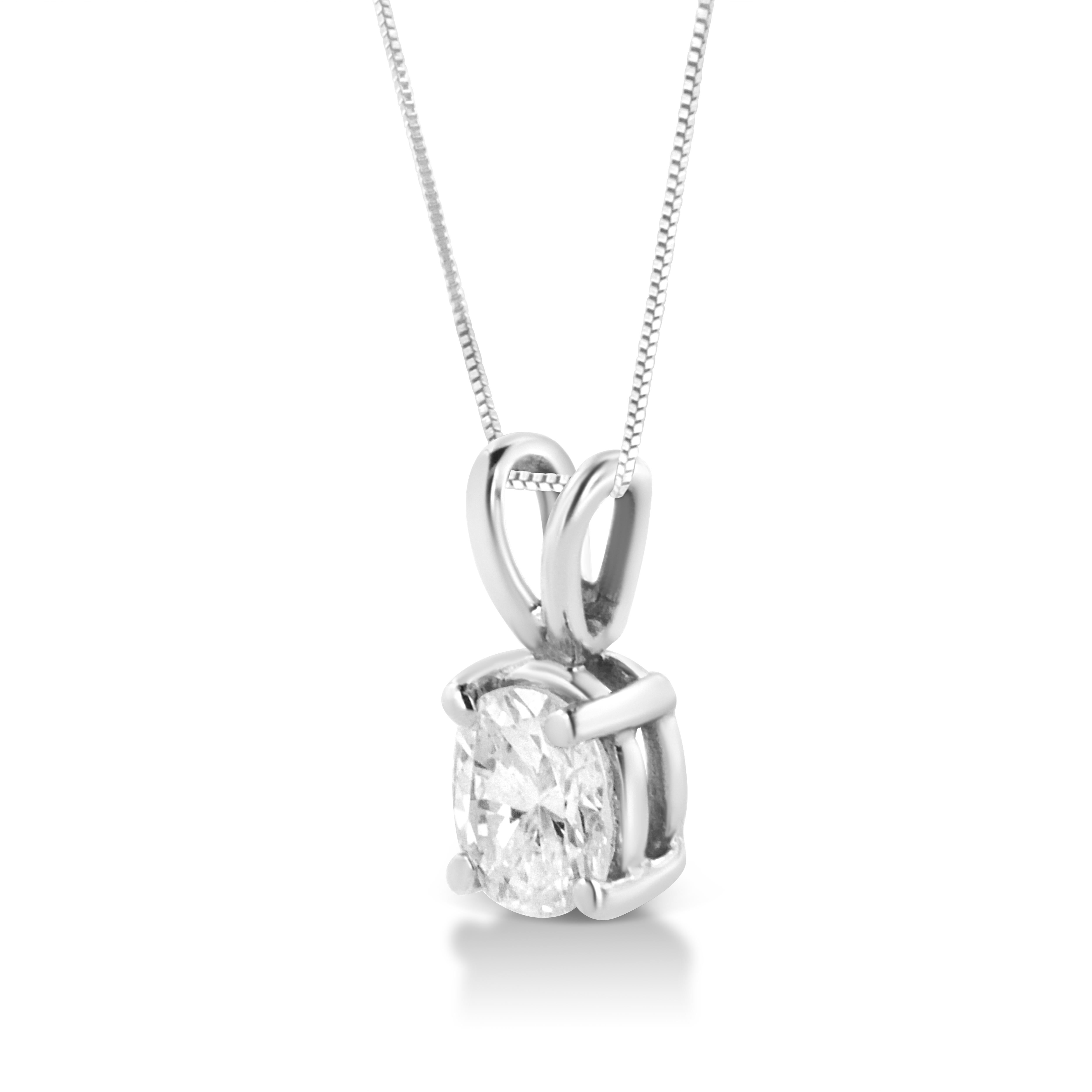 Modern AGS Certified 14K White Gold 1/3 Carat Oval Diamond Pendant Necklace For Sale
