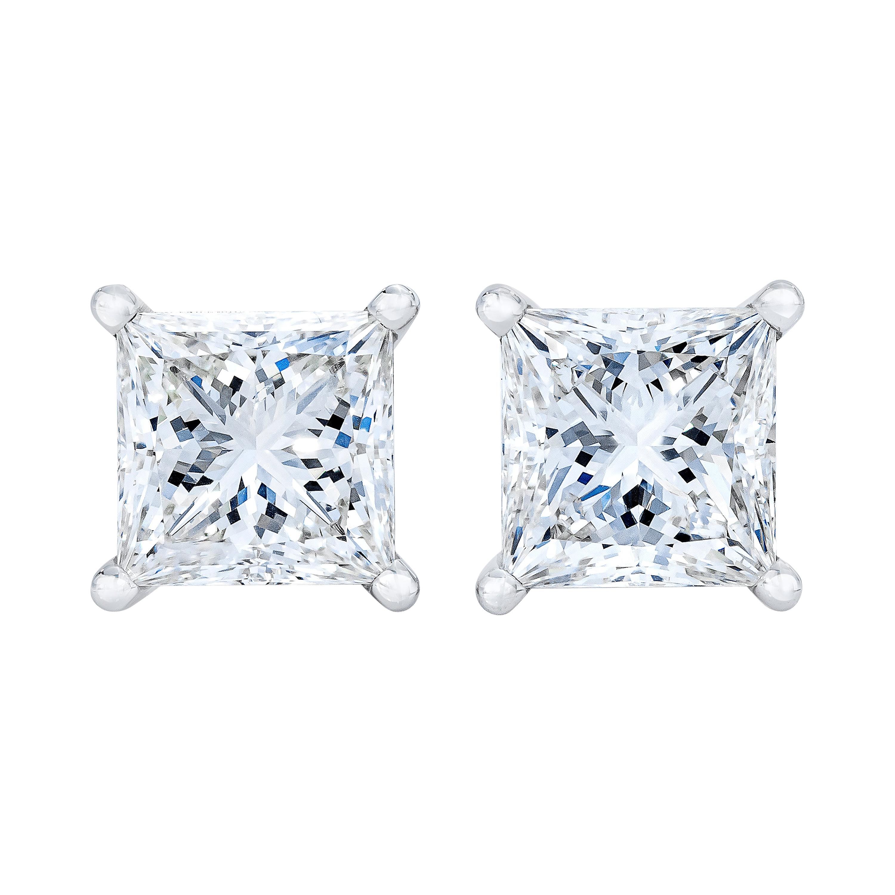 AGS Certified 14k White Gold 1/4 Cttw Princess Solitaire Diamond Stud Earrings For Sale
