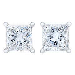 AGS Certified 14k White Gold 1/4 Cttw Princess Solitaire Diamond Stud Earrings