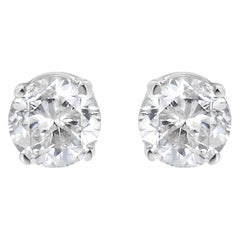 AGS Certified 14K White Gold 1.0 Carat Brilliant Round-Cut Diamond Stud Earrings