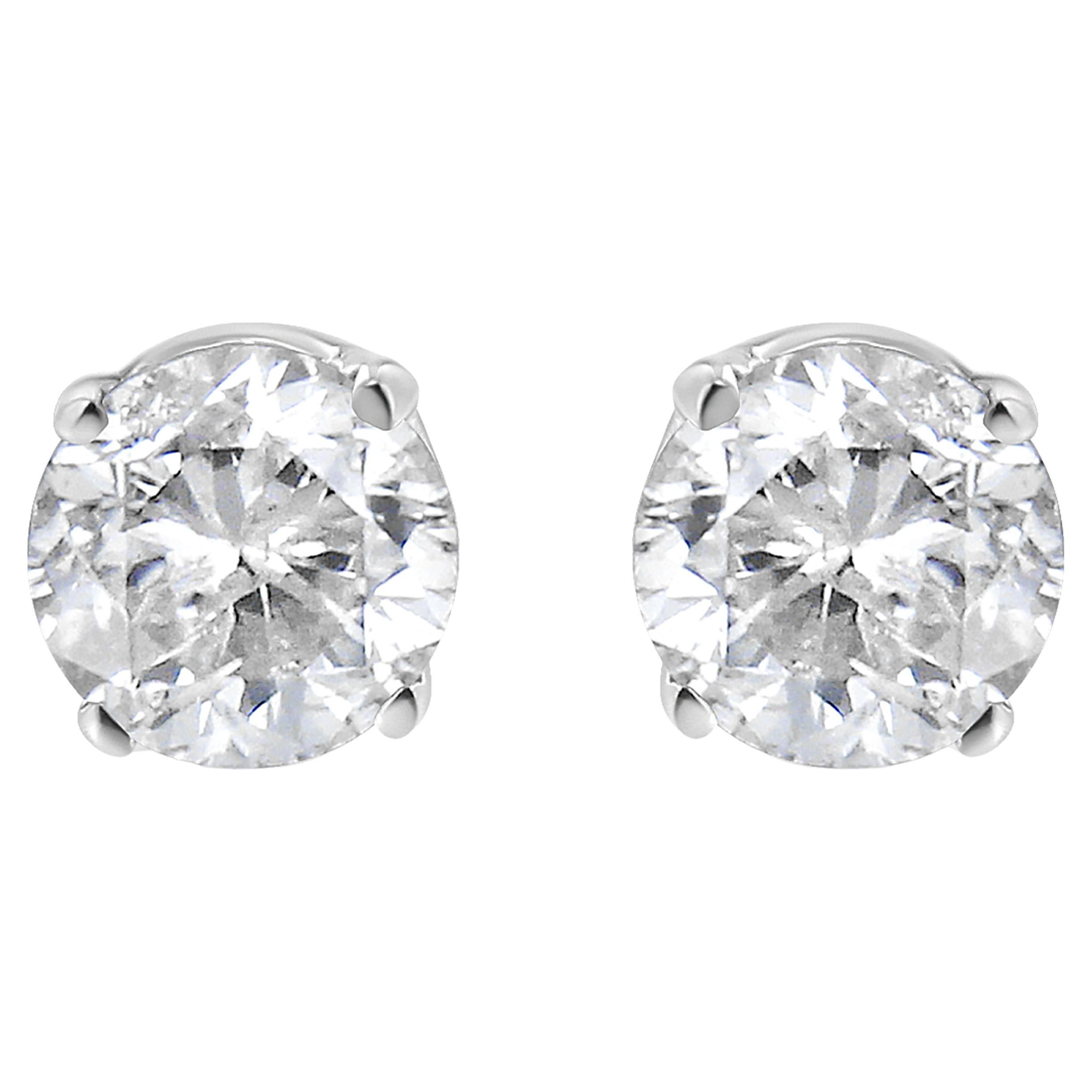 AGS Certified 14K White Gold 1.0 Carat Brilliant Round-Cut Diamond Stud Earrings For Sale
