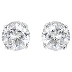 AGS Certified 14K White Gold 1.0 Carat Brilliant Round-Cut Diamond Stud Earrings