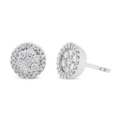 AGS Certified 14K White Gold 1.0 Carat Diamond Halo-Style Cluster Stud Earrings