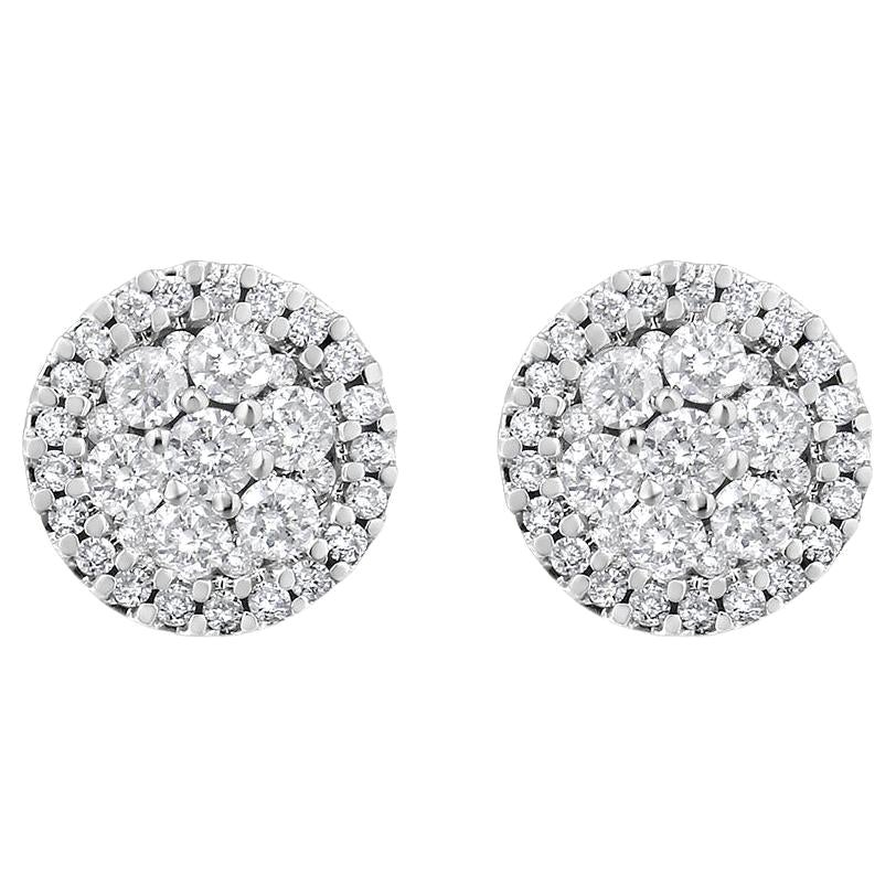 Clous d'oreilles en or blanc 14 carats avec diamants de 1,0 carat en forme de halo, certifiés AGS
