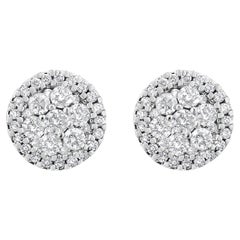Clous d'oreilles en or blanc 14 carats avec diamants de 1,0 carat en forme de halo, certifiés AGS