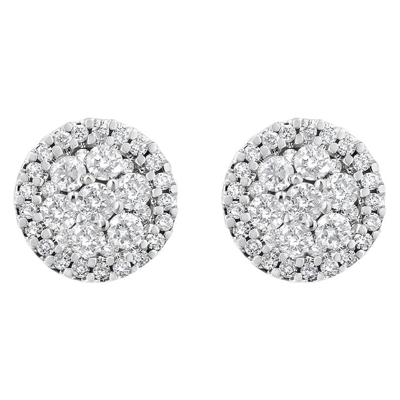 Clous d'oreilles en or blanc 14 carats avec diamants de 1,0 carat en forme de halo, certifiés AGS