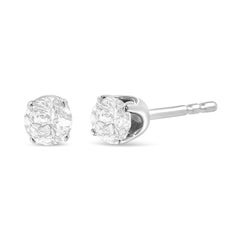 AGS Certified 14K White Gold 1.0 Carat Diamond Push Back Stud Earrings