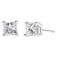 Clous d'oreilles en or blanc 14 carats avec diamants taille princesse de 1,0 carat certifiés AGS