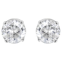 AGS Certified 14K White Gold 1.0 Carat Solitaire Diamond Push Back Stud Earrings